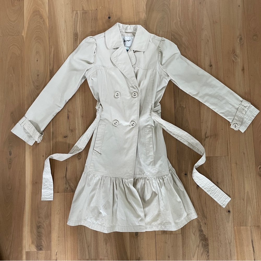 Soundgirl Stylish Ruffle Cream Trench Coat